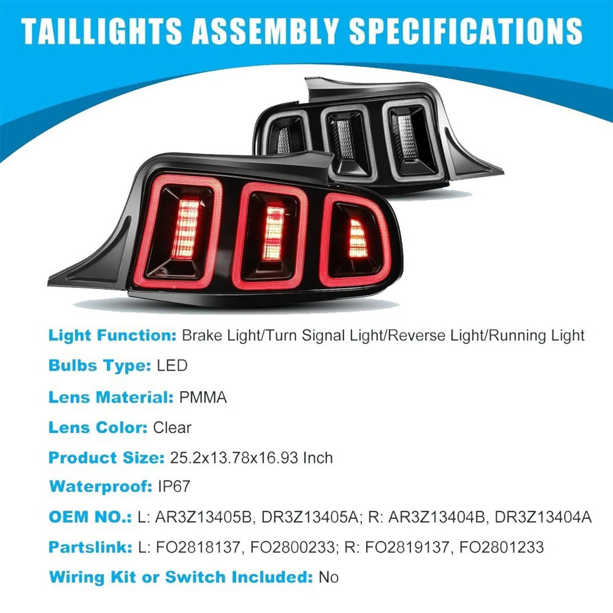 LED tail light assembly diagram showing brake, turn signal, reverse, and running LEDs