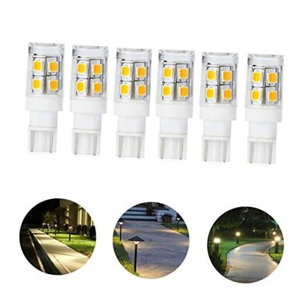 Clear T5 LED replacement bulb with 4 yellow LED chips and white base, cool white.