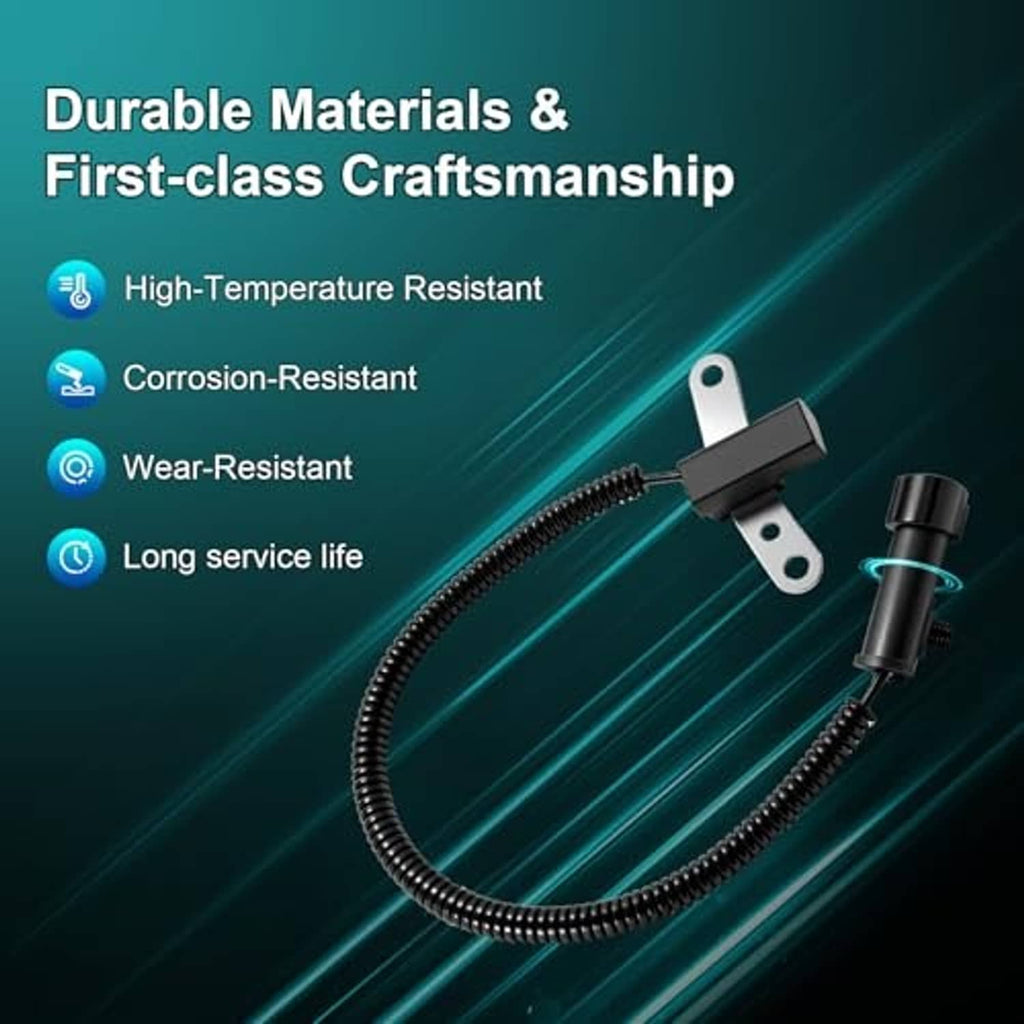 Crankshaft position sensor with coiled cable and metal bracket, durable materials callouts