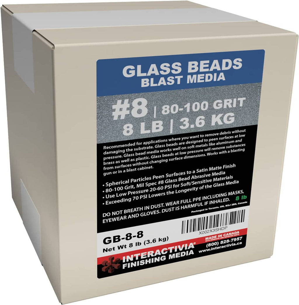 Glass beads blast media box, #8 80-100 grit, 8 lb/3.6 kg fine abrasive