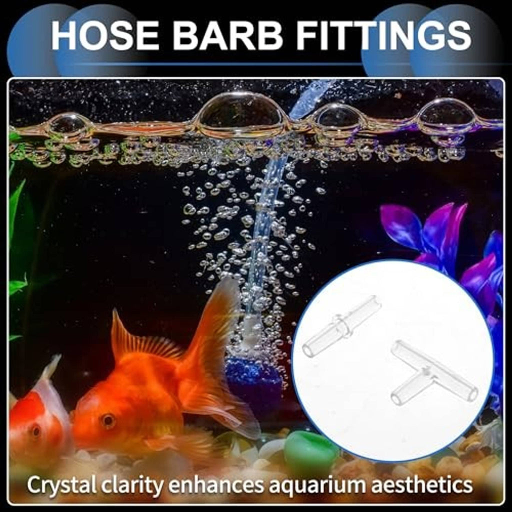 Clear 3-way T-shaped hose barb connector fitting, close-up