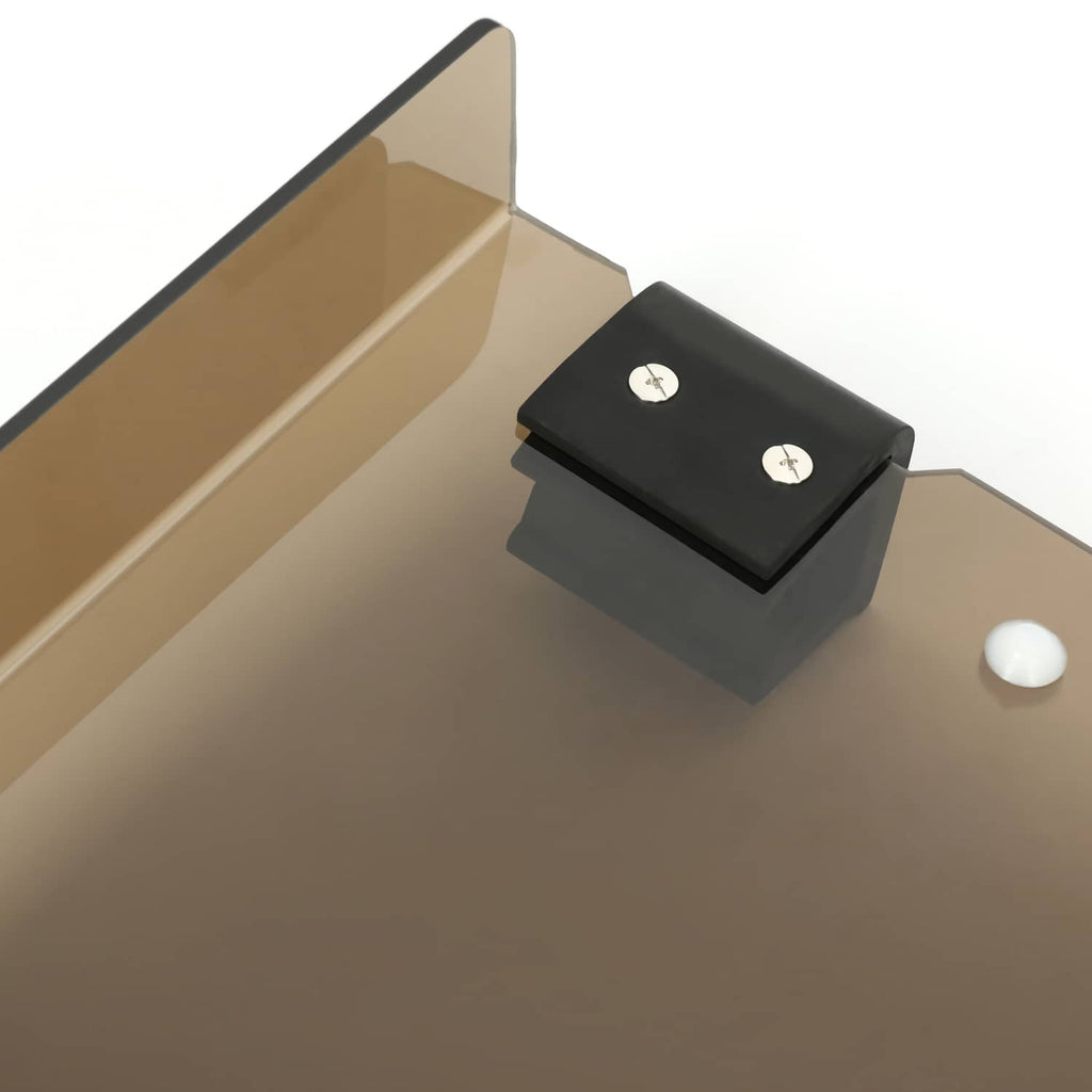 Tinted windshield corner with black bracket mount and white top pin detail