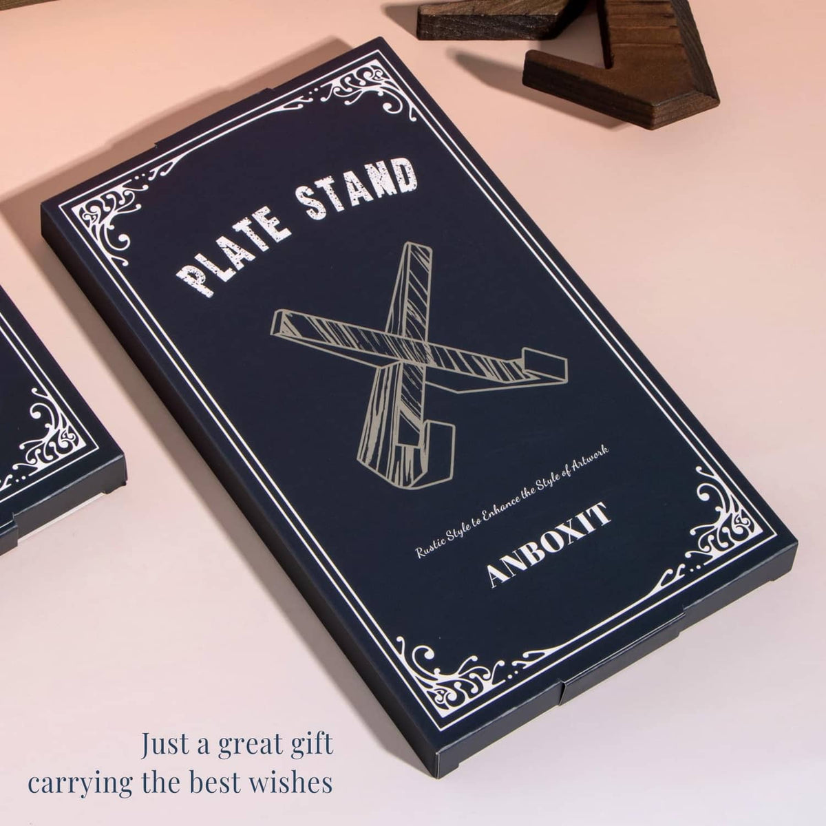 ANBOXIT plate stand gift box with carry handle and branding on top