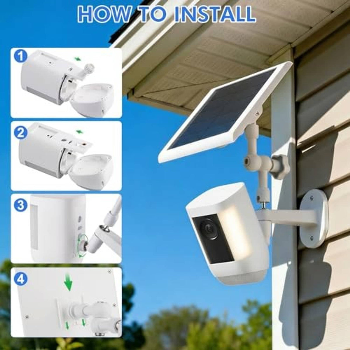 How-to install wall mount with solar panel and camera bracket steps