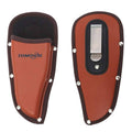 Brown PU leather pruning shear holster pouch with dark flap and snap rivets