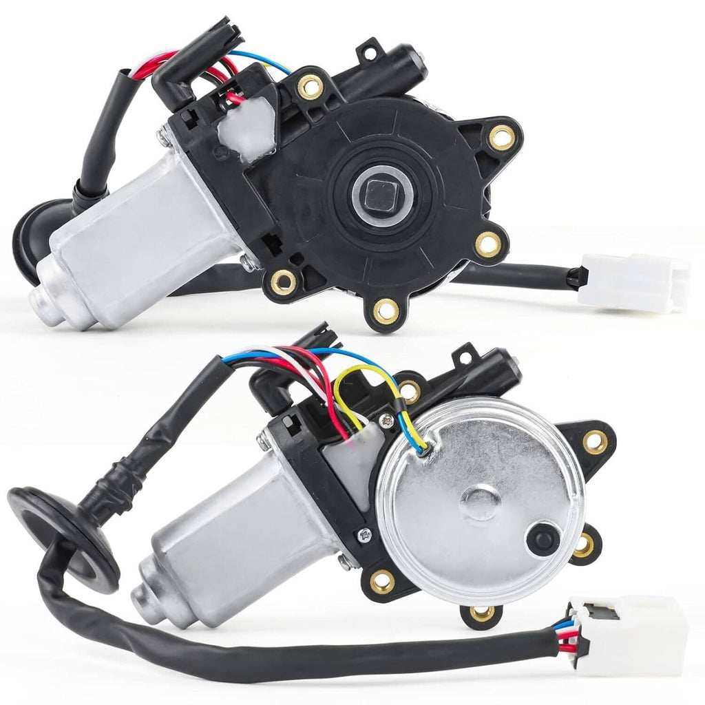 Front window motor set showing two assemblies with metal actuator housings and wiring