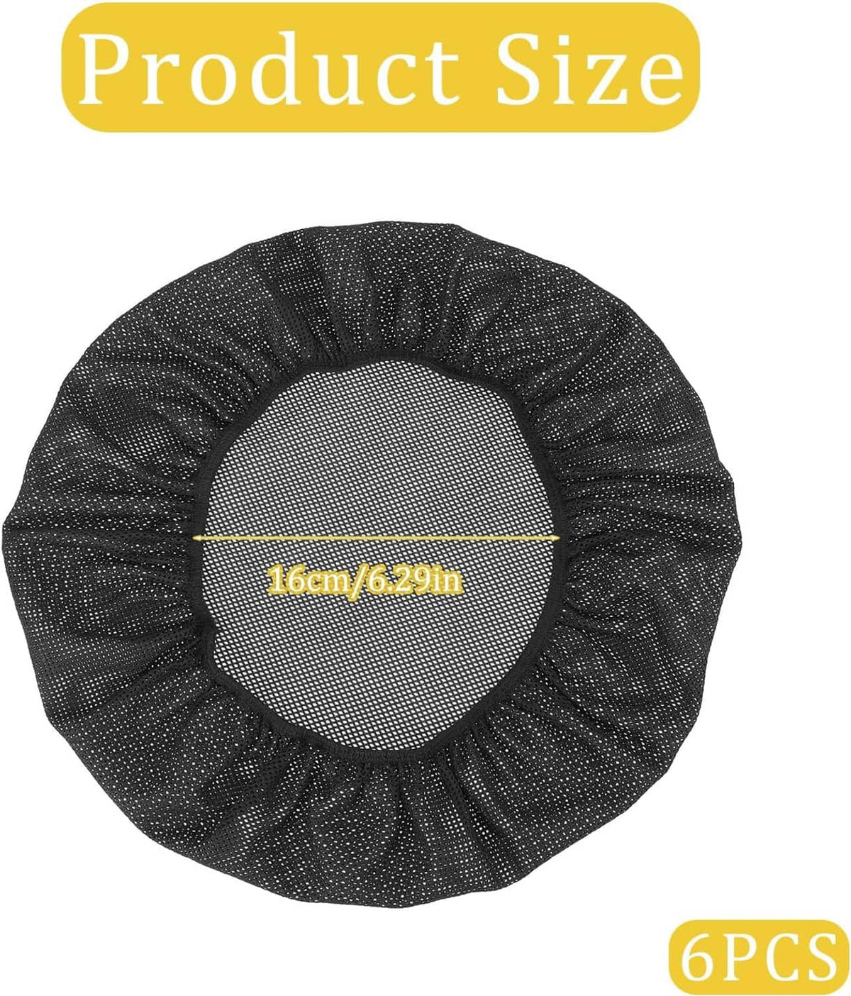 Black breathable hairnet cap, round elastic design with open center