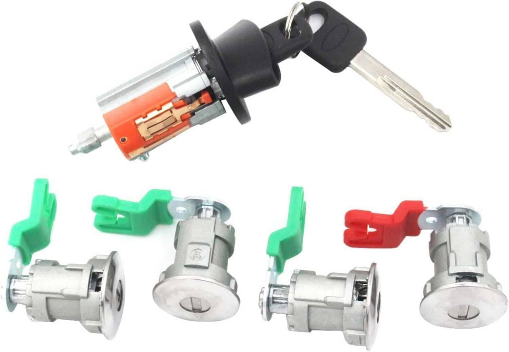 Ignition and door lock cylinders with keys and colored key blanks