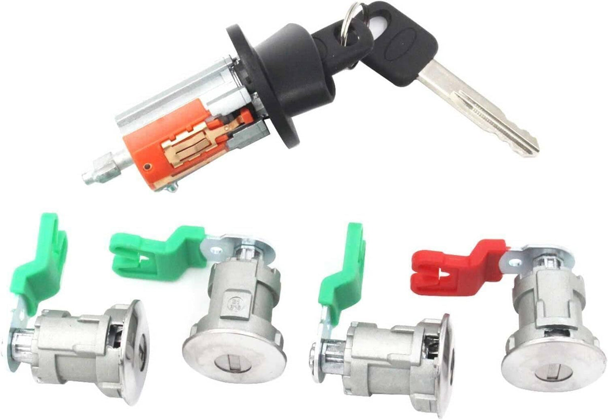 Ignition and door lock cylinders with keys and colored key blanks