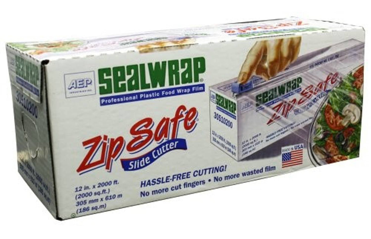 Aep Sealwrap food wrap box, ZipSafe slide cutter, 12 in x 2000 ft roll packaging