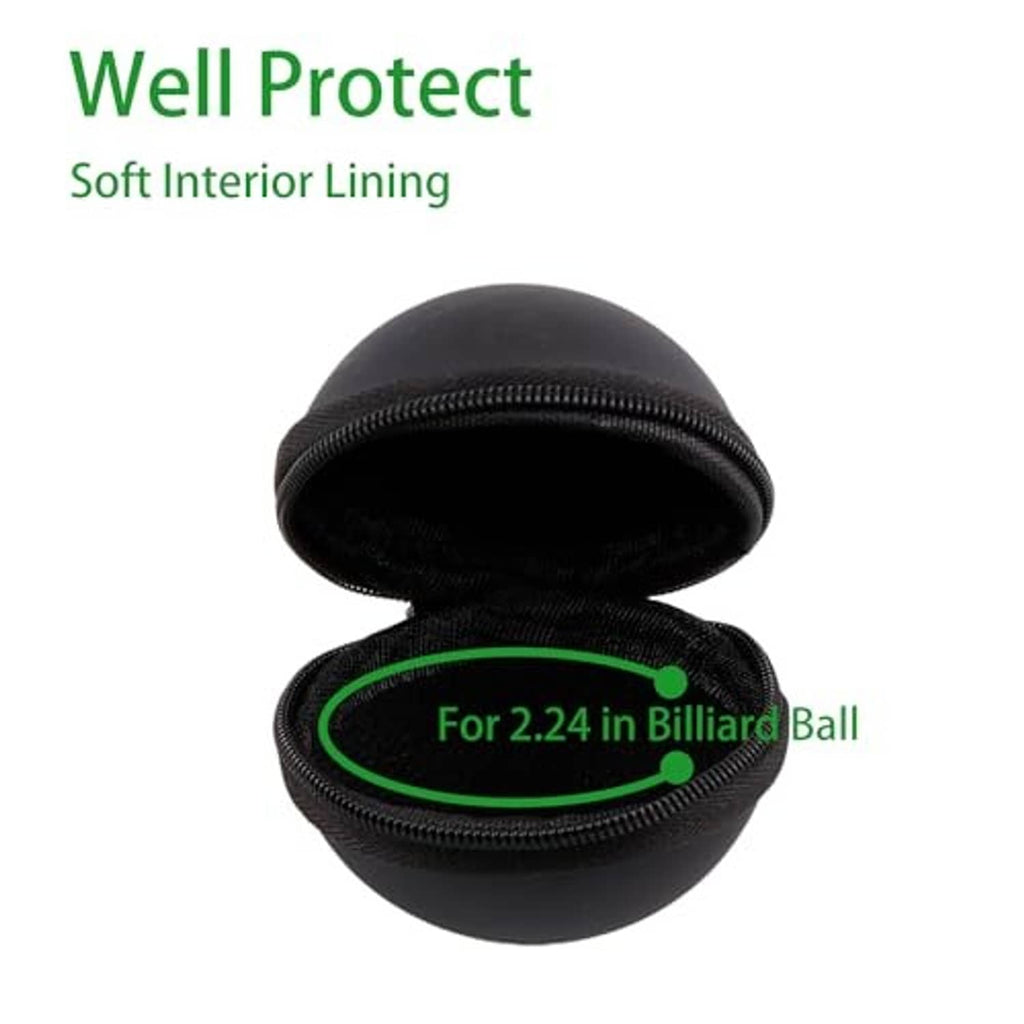 Black zippered billiard ball case open to reveal soft interior lining