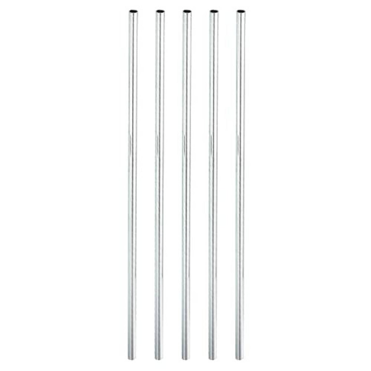 Five metal coupling sleeve rods with internal threads, straight cylindrical shape