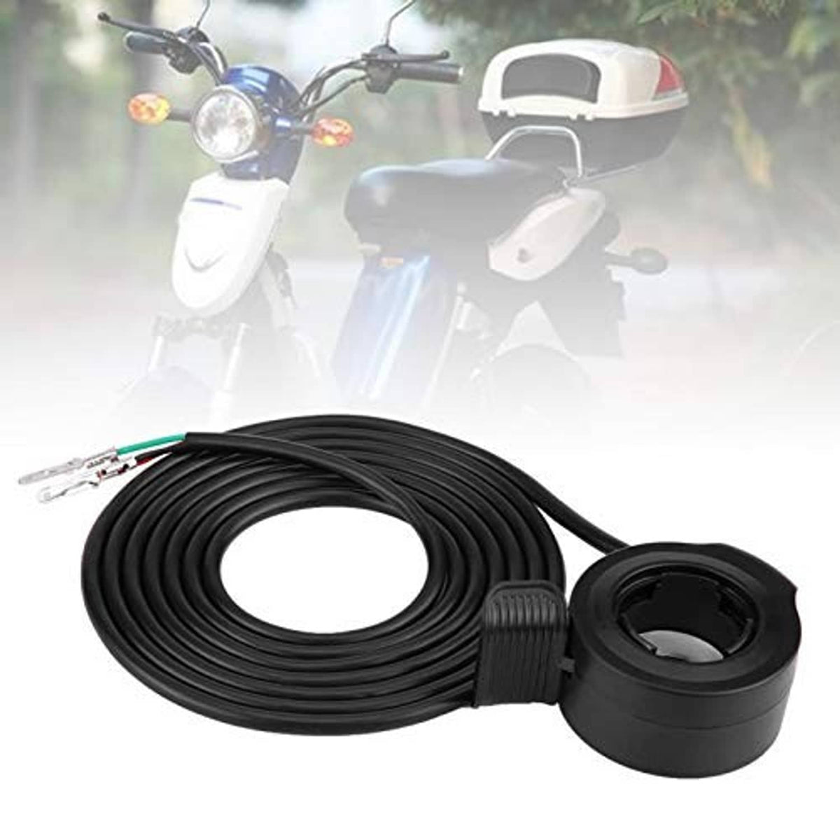 Black thumb throttle speed control with coiled cable and round handlebar plug housing