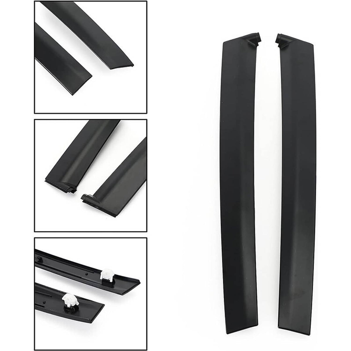 Black door sash trim panels with angled ends, shown as a left-right pair