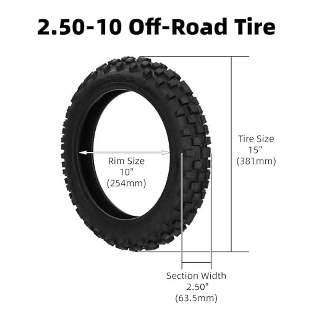 2.50-10 off-road tire diagram with rim size 10 and section width 2.50
