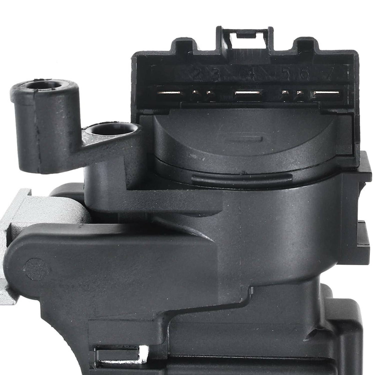 Ignition lock housing with black plastic connector housing and mounting base