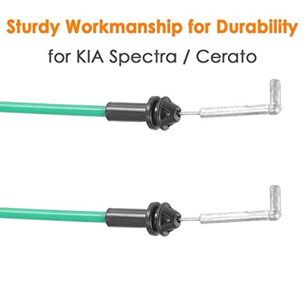 Close-up of green door handle release cables with black connector and metal mounting pins.