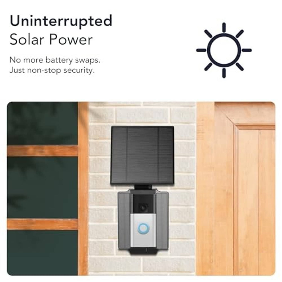 Wall-mounted solar doorbell charger with dark solar panel and white power module