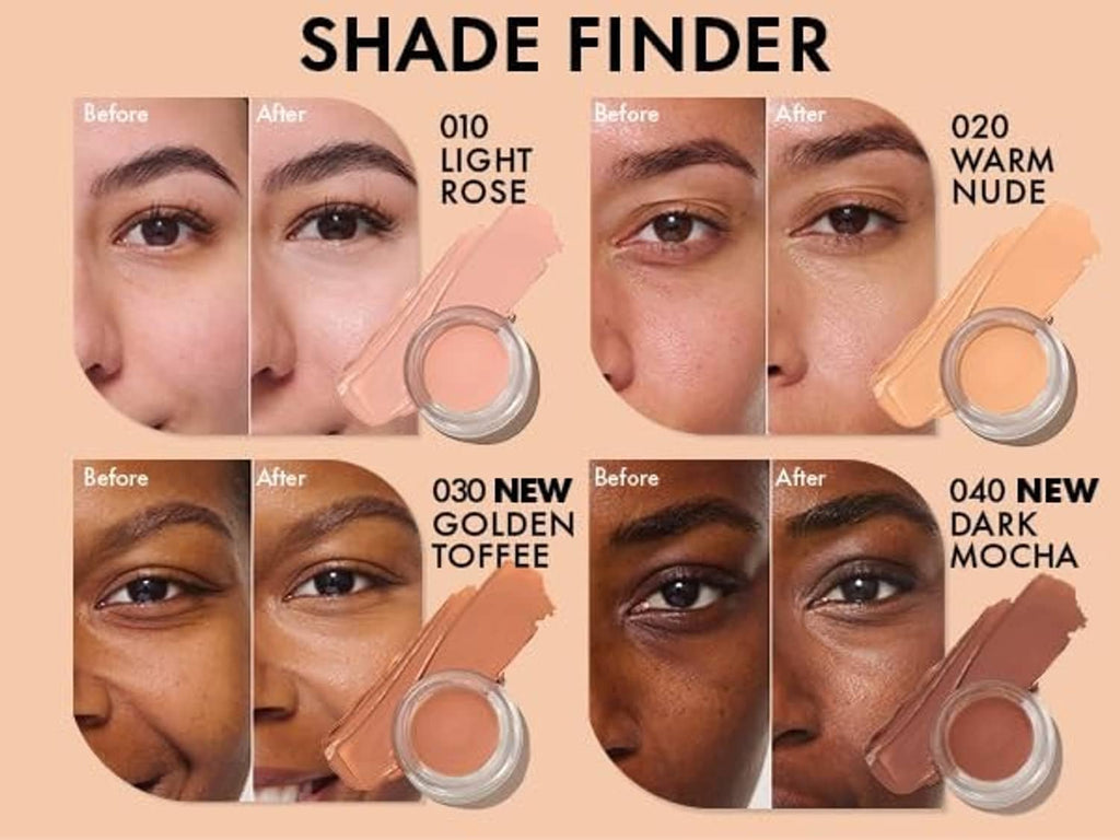 Shade finder with Light Rose 010 and Warm Nude 020 under-eye brightener