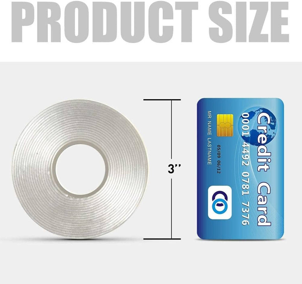 Double-sided adhesive tape roll with size graphic showing 3 in height