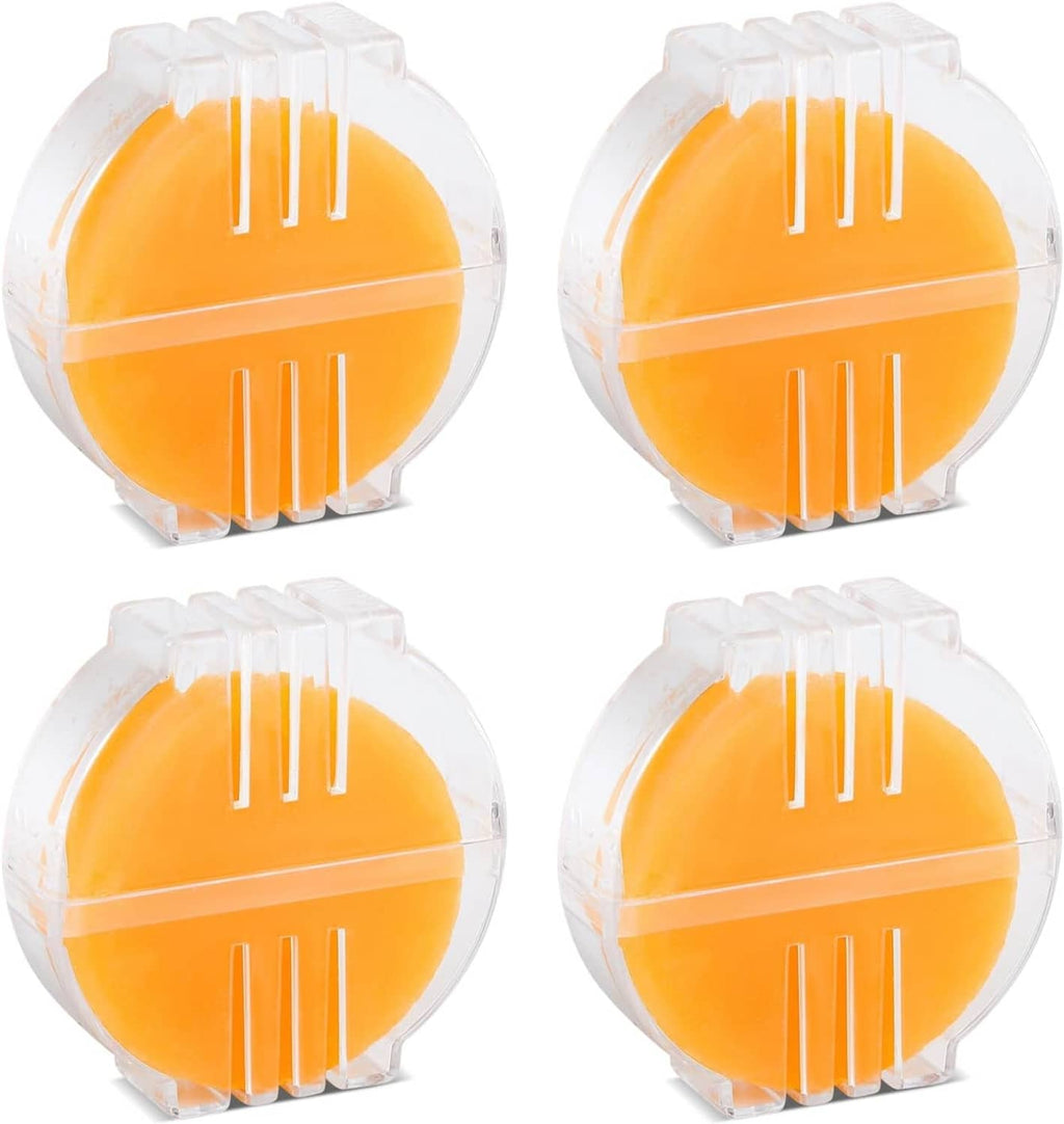 4-pack orange beeswax thread conditioner discs in clear plastic holders