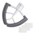 White beater attachment with gray flexible silicone edge for tilt-head stand mixer bowl
