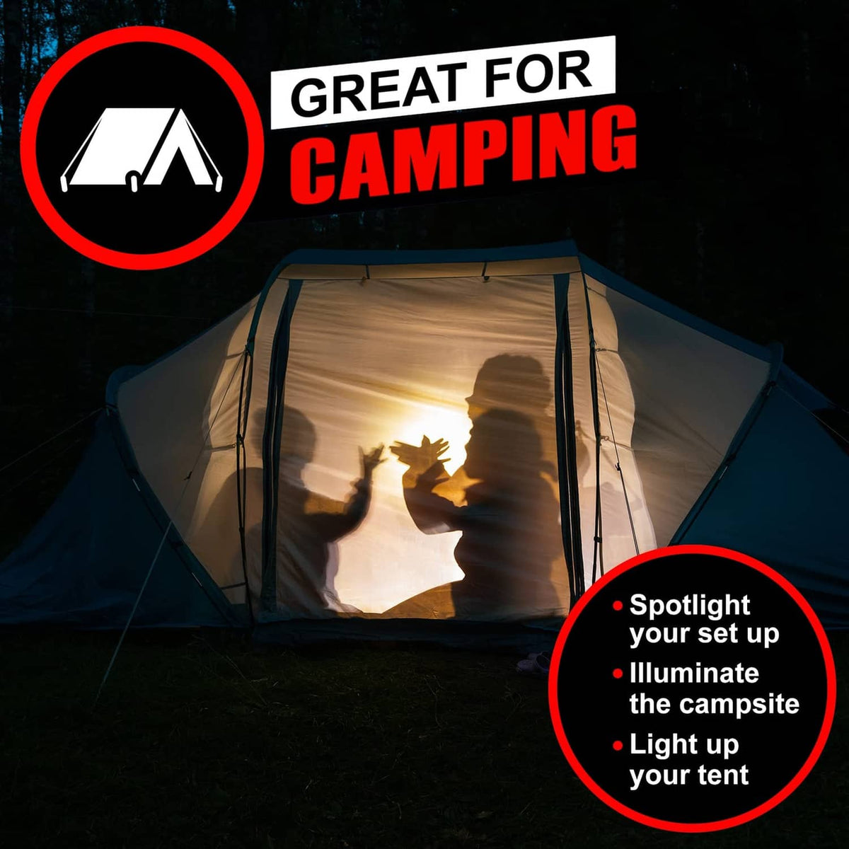 GearLight LED flashlight shining, black body with textured grip and lanyard strap