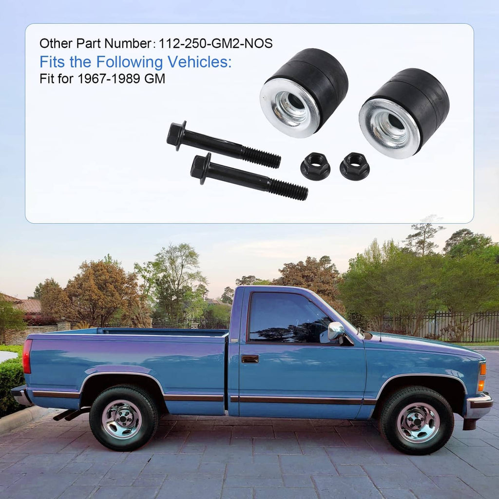 Rubber core support mount bushings, bolts, and nuts kit; vehicle fit graphic shown