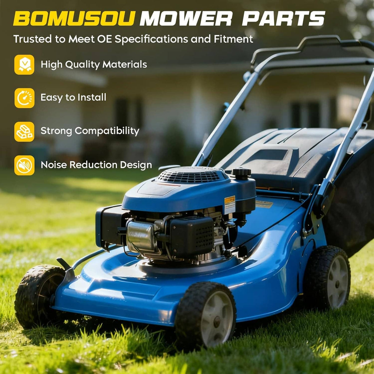 Blue lawn mower with engine, representing installation for mower deck rebuild kit
