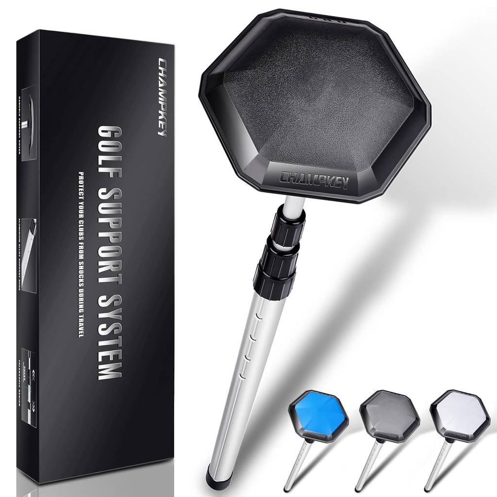 Golf travel bag support rod with CHAMPKEY octagonal black head and telescopic silver pole