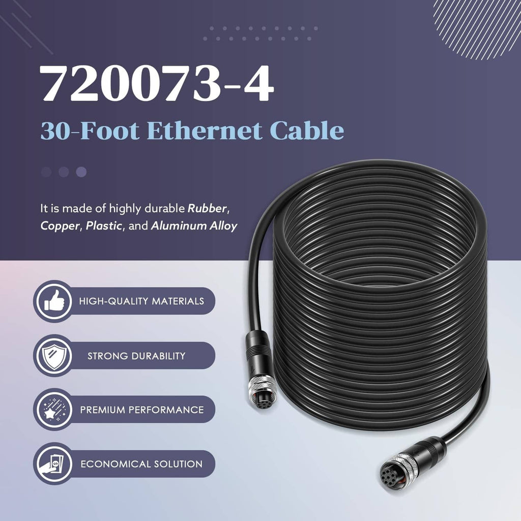 30-foot boat Ethernet cable with black coiled cord and 8-pin metal connectors
