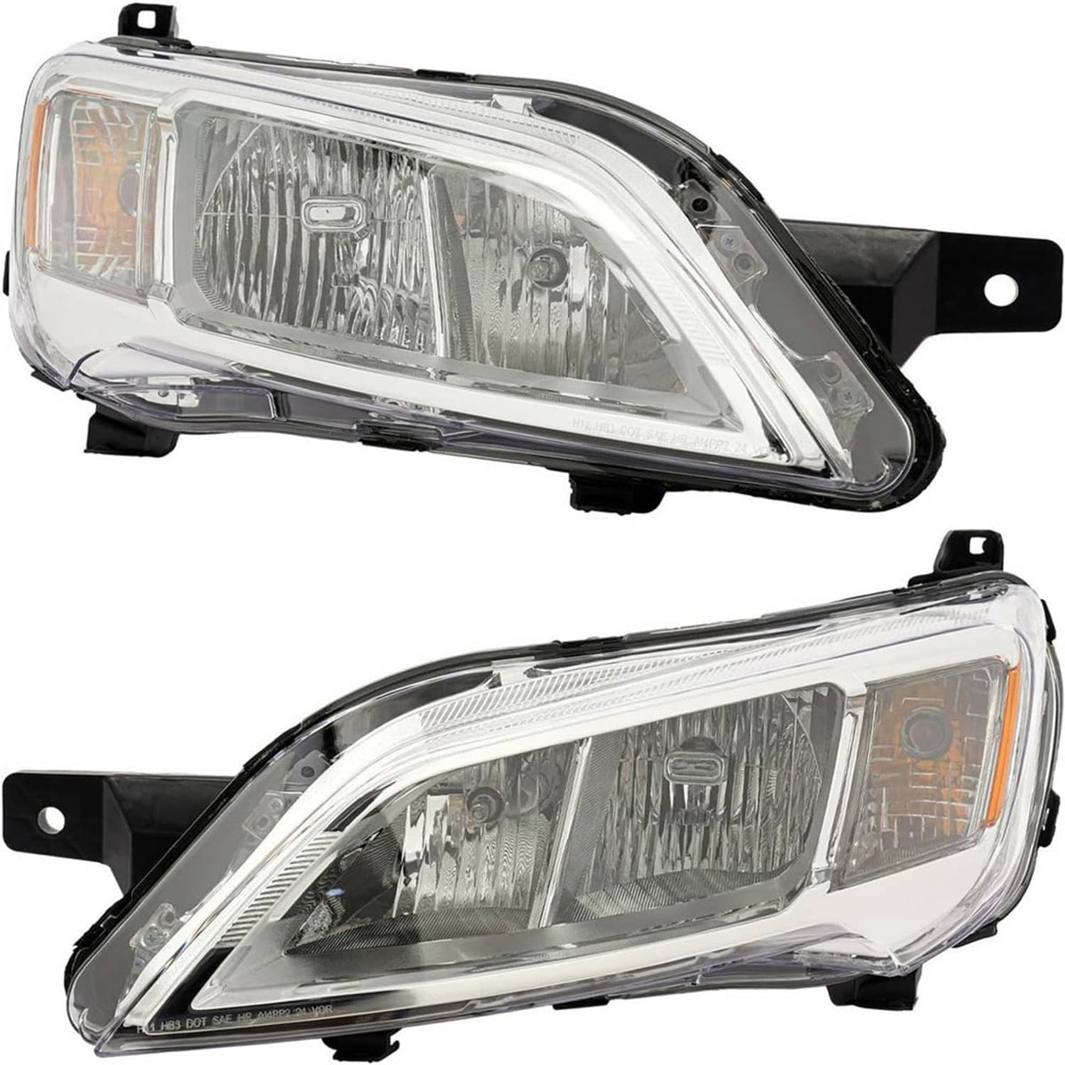 Pair of halogen headlights with clear lens, chrome reflectors, and amber marker