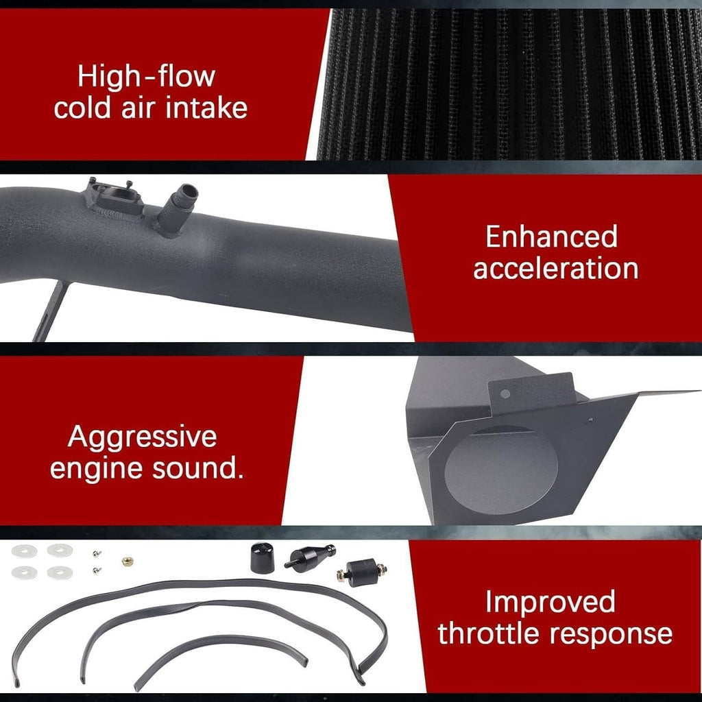 Cold air intake assembly with black intake pipe and air filter housing