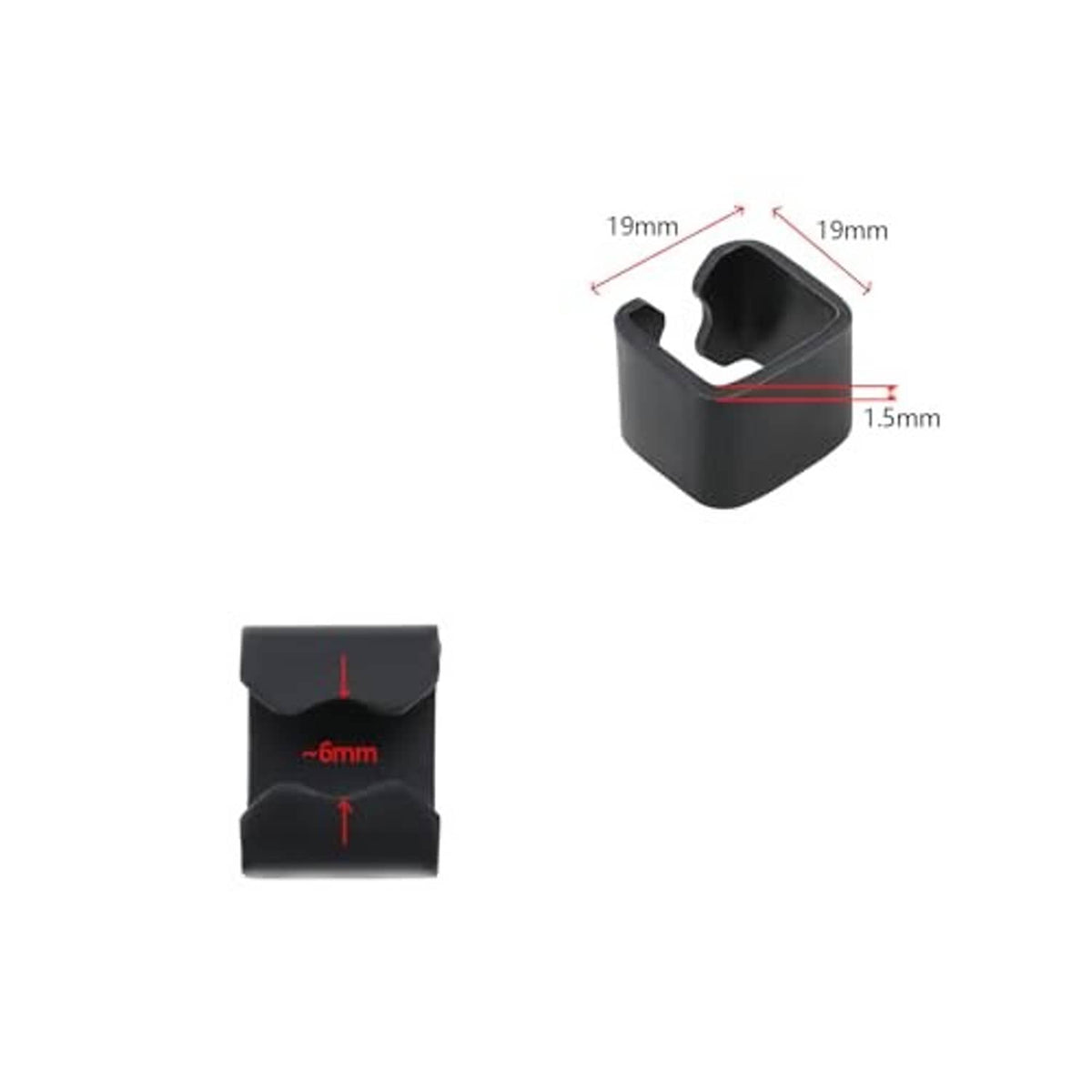 Black trolley jack link clip, slotted U-shape with pin opening