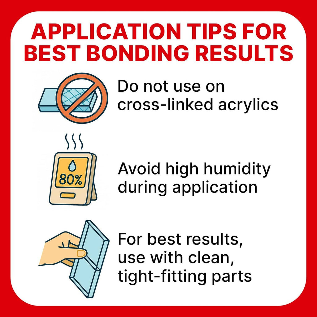 Acrylic cement application tips graphic for best bonding results