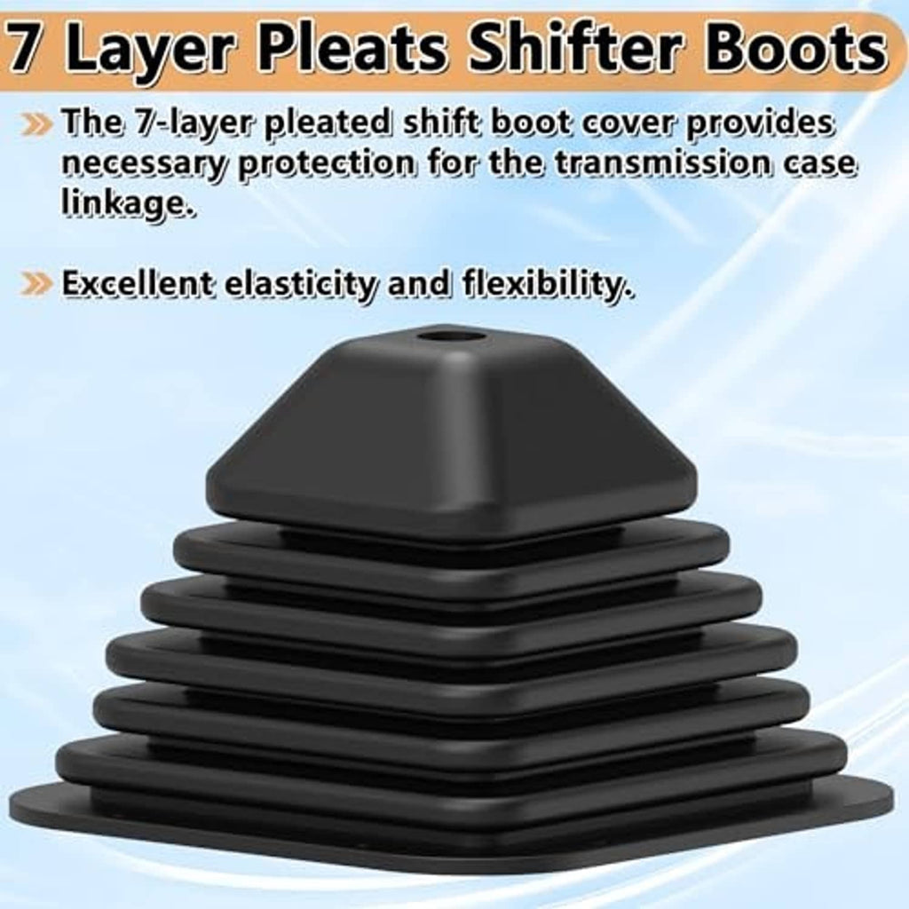Black 7-layer pleated shift boot cover with domed top and ridged sides