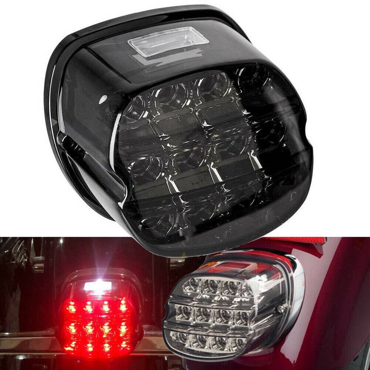 LED tail brake light with smoke lens and clear side reflector, oval housing