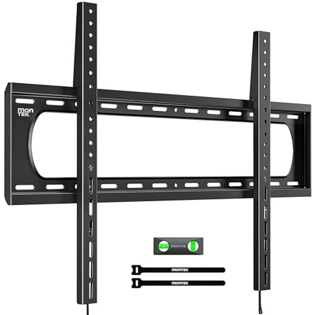 Fixed TV wall mount bracket with VESA-style hole rails and mounting accessory hardware