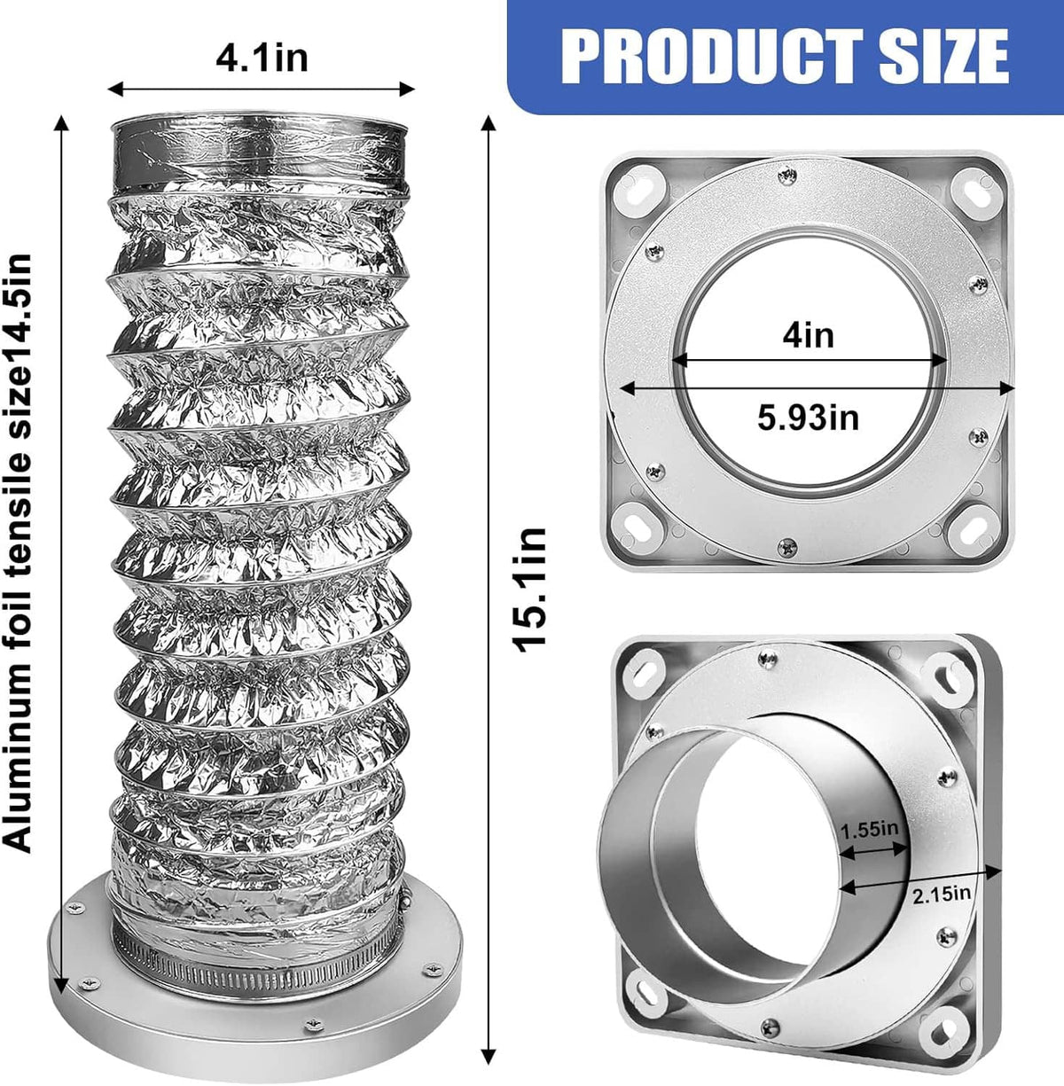 Round dryer vent wall plate adapter with central inlet and mounting holes