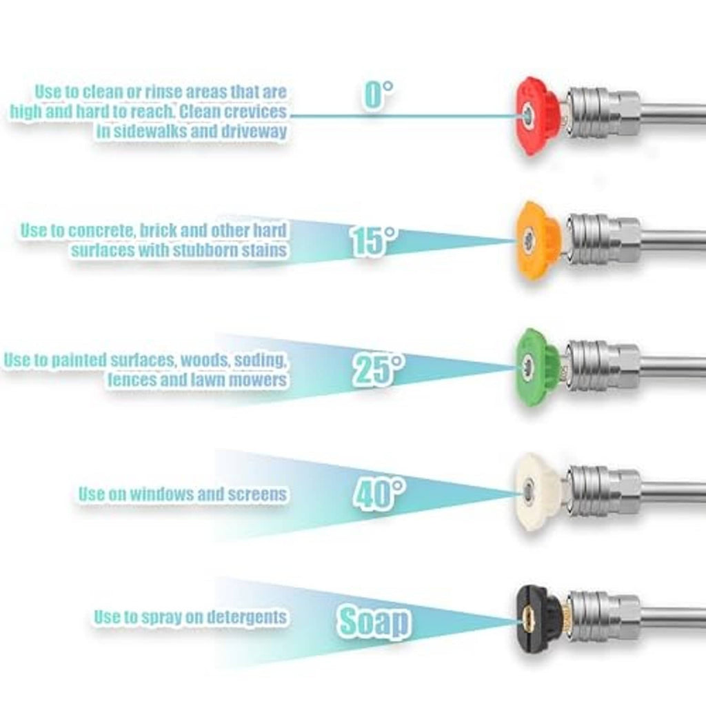 45-degree extension wand with color-coded quick-connect nozzle adapters