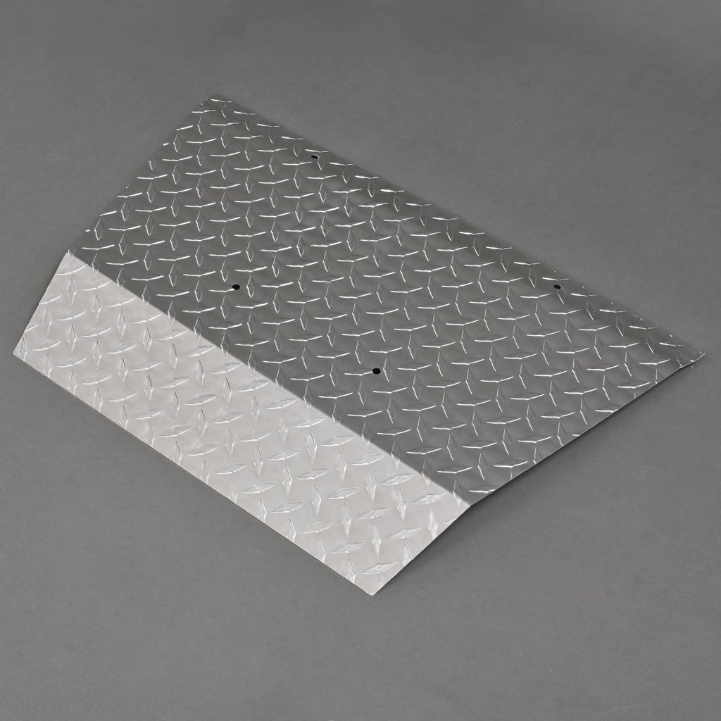 Aluminum diamond plate front bumper cover panel with diamond tread pattern and holes