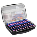 Black 60-slot insulin vial storage case with clear window lid and 60 colored vial caps