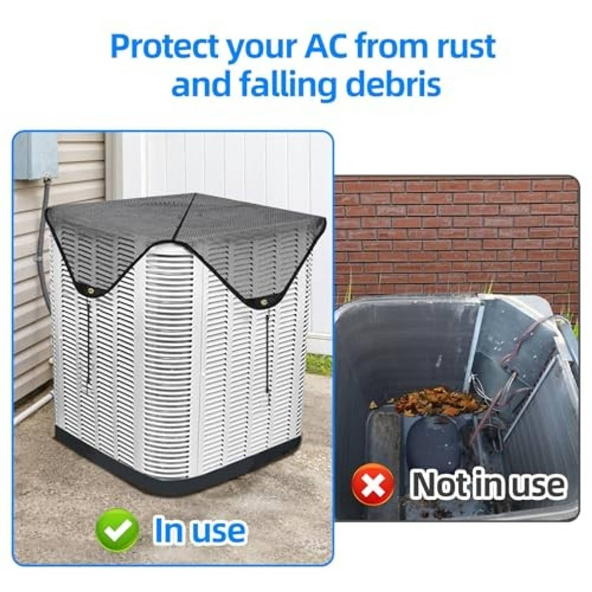 Mesh AC unit cover designed to shield outdoor air conditioner from debris