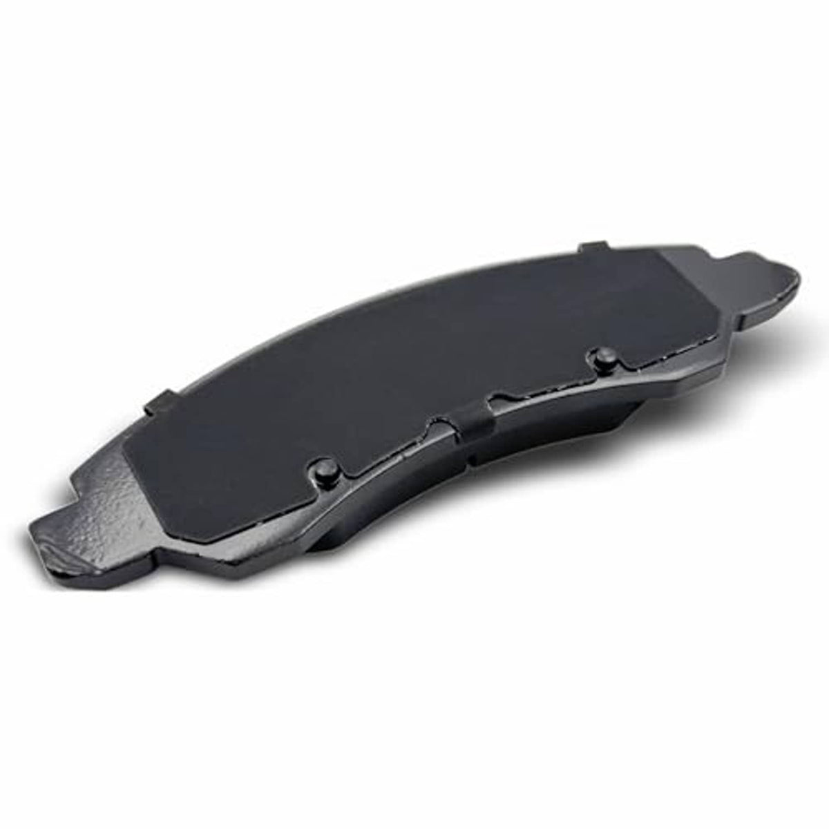 Ceramic brake pad with black backing, mounting holes, and raised edge