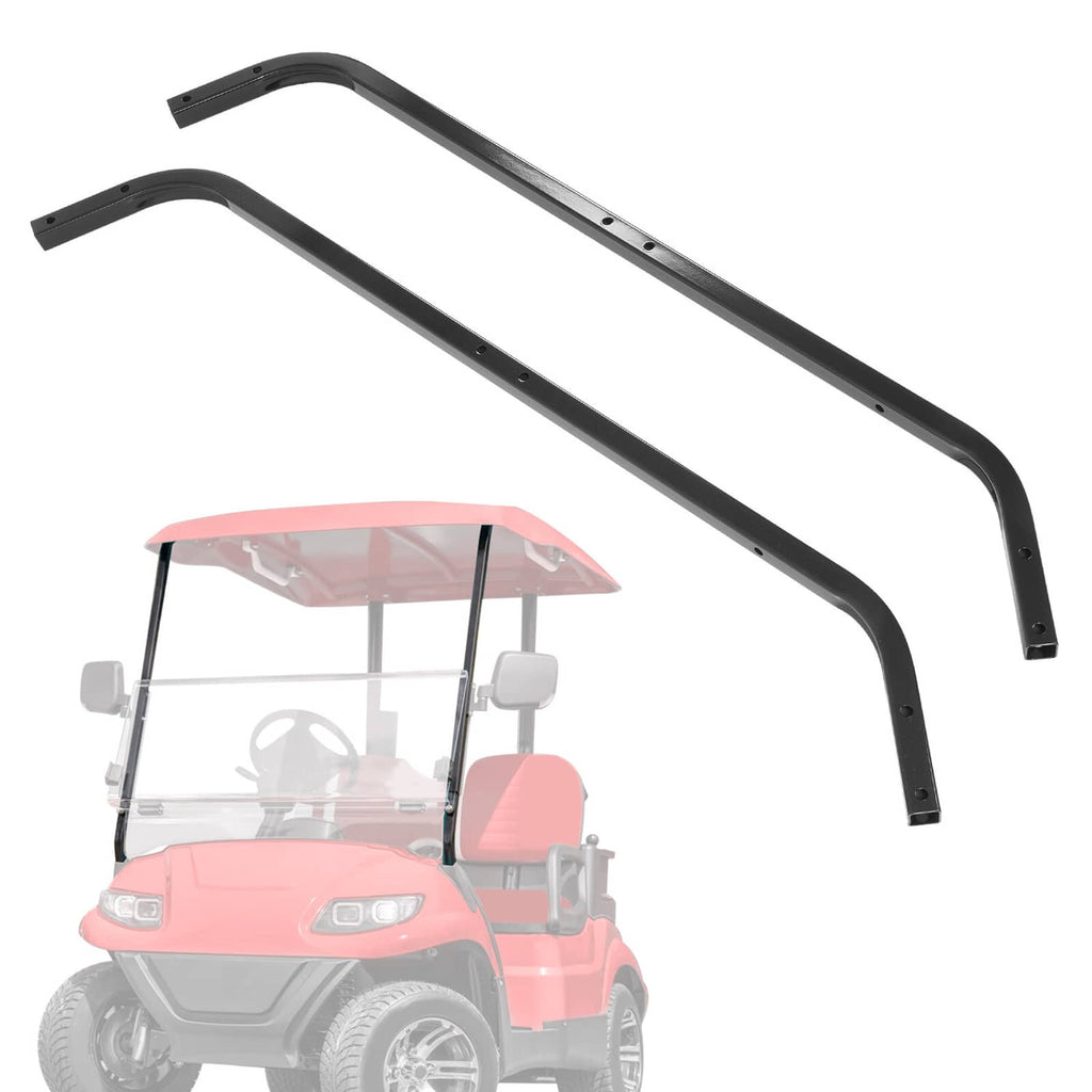 Black steel front roof support strut kit for golf carts, curved bars with mounting holes