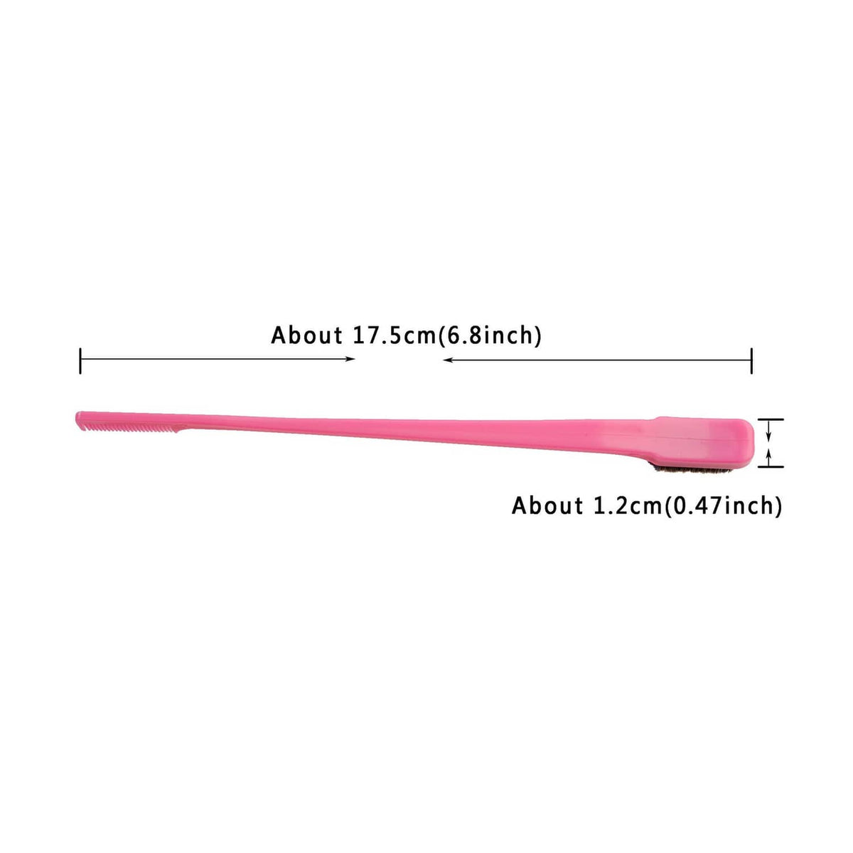 Pink double-sided edge brush with fine comb teeth and dense bristle pad