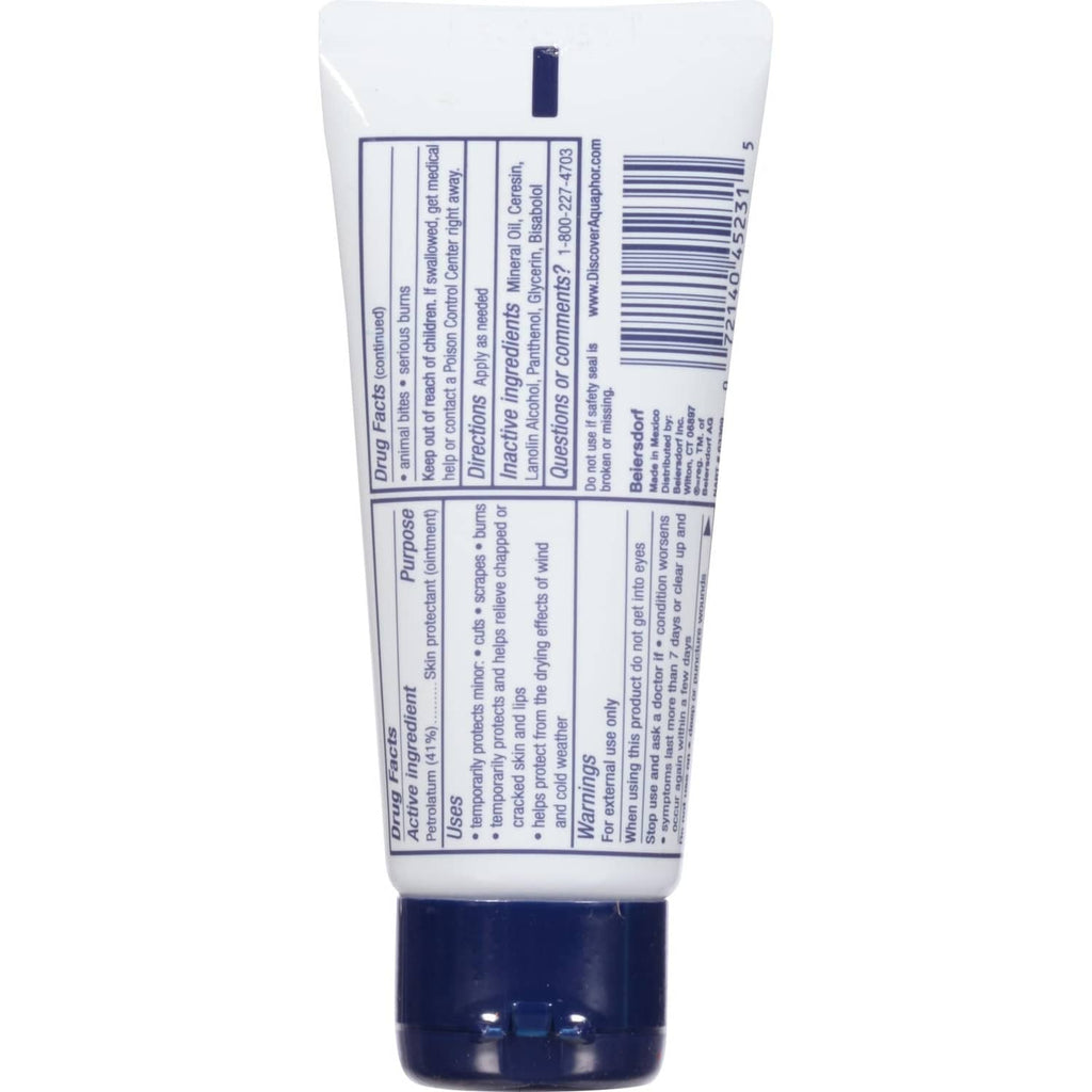 Aquaphor Healing Ointment tube back label with barcode, 1.75 oz
