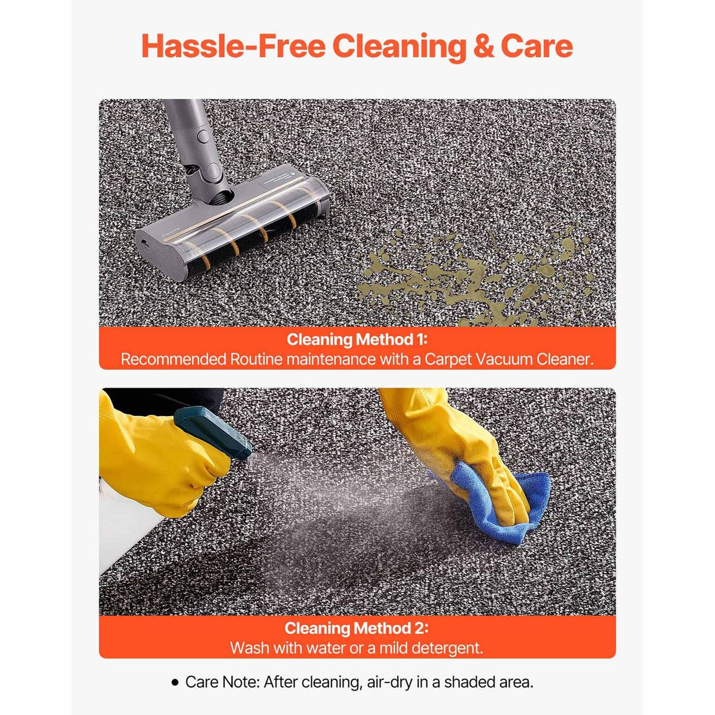 Grey front door mat speckled surface with visible dirt marks during cleaning