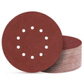 9-inch circular sanding discs, maroon abrasive with 10 dust holes; stacked set