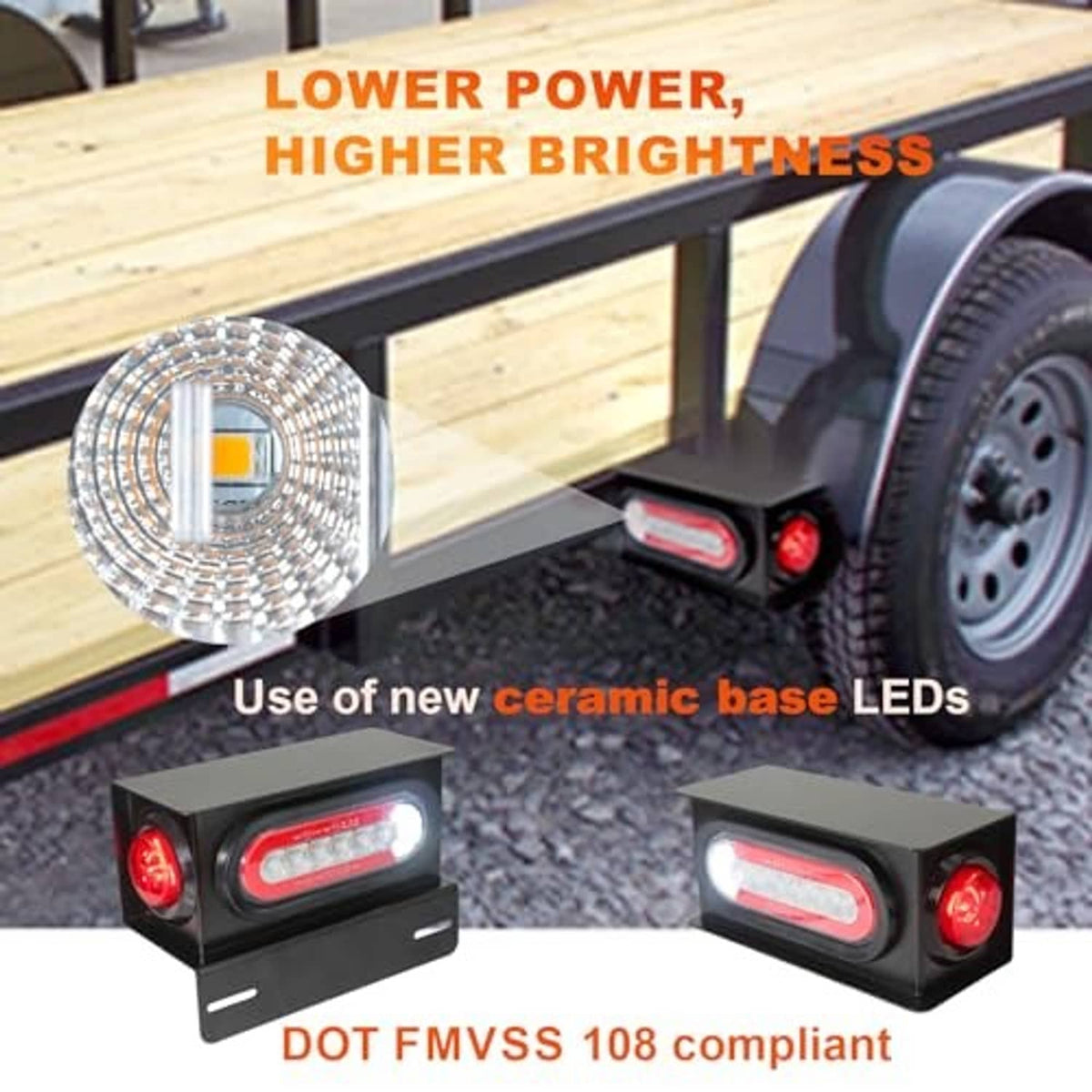 Two black oval LED trailer lights with red and clear light bars